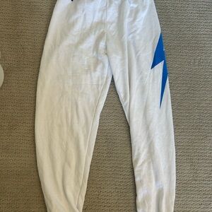 Aviator nation white and blue lightning bolt sweatpants